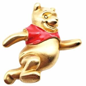 Disney Winnie the Pooh Vintage Brooch Red Gold Accessory